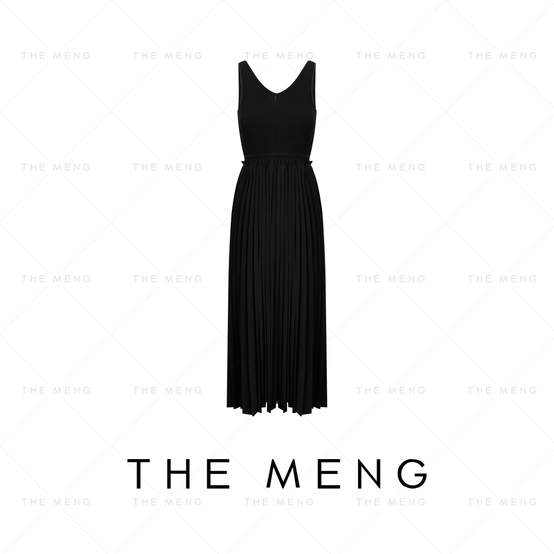 THE MENG【凡尔赛】简约时髦拼接设计感无袖小黑裙连衣裙#M241G054