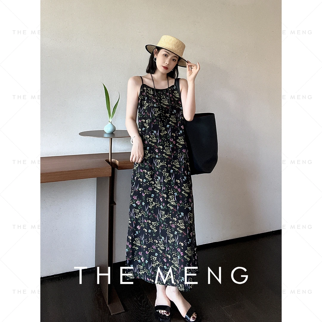 THE MENG【牡丹】14姆米真丝优雅精致碎花长款吊带连衣裙#M242G0026
