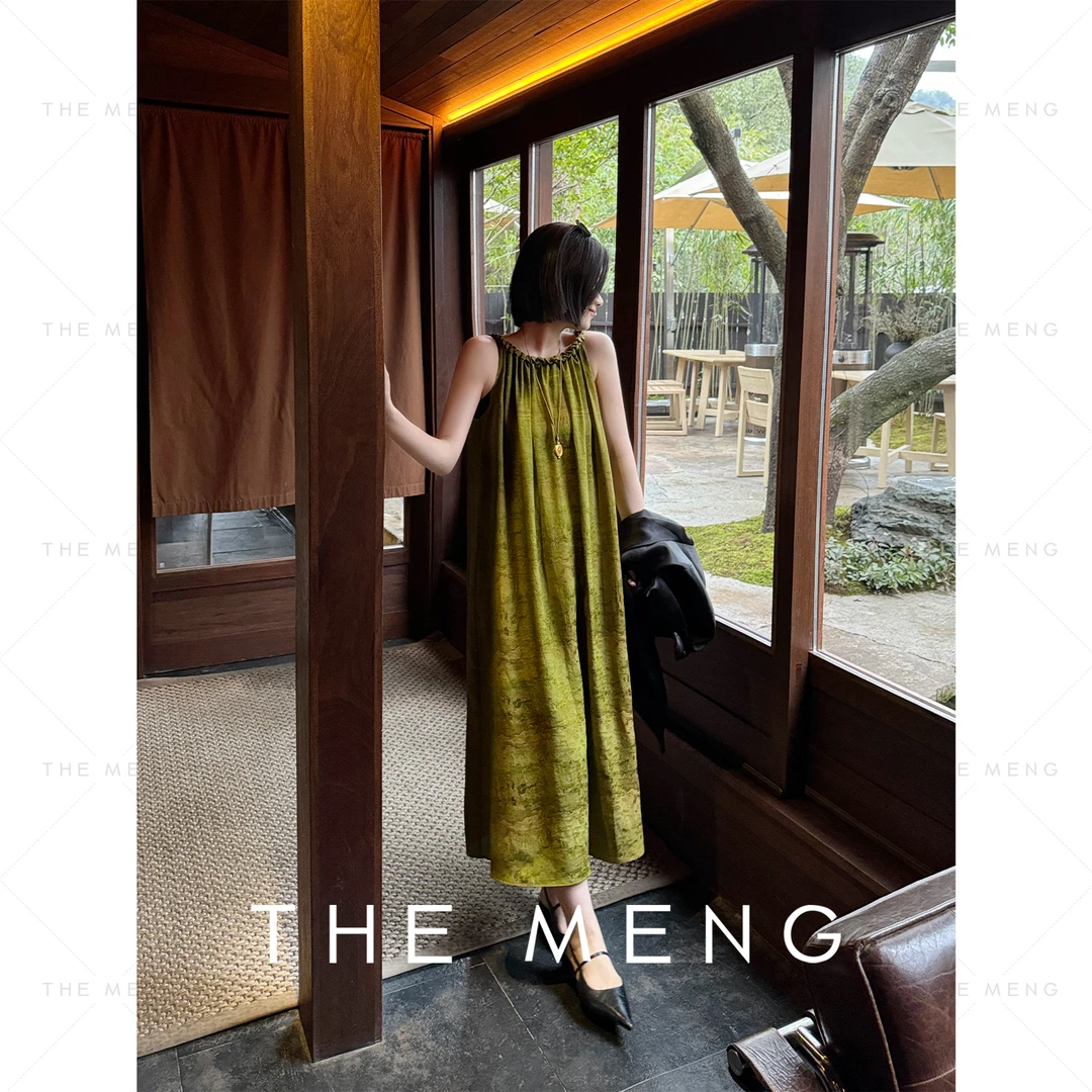 THE MENG【山河】22姆米桑蚕丝提花新中式吊带连衣裙#M241G222