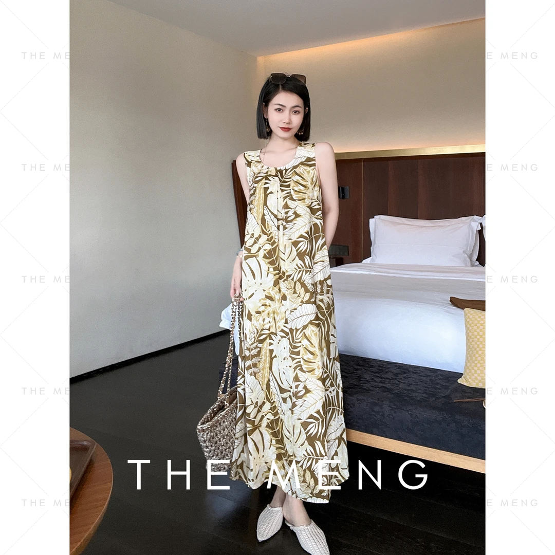 THE MENG【原野】15姆米桑蚕丝树叶剪影优雅连衣裙#M242G033