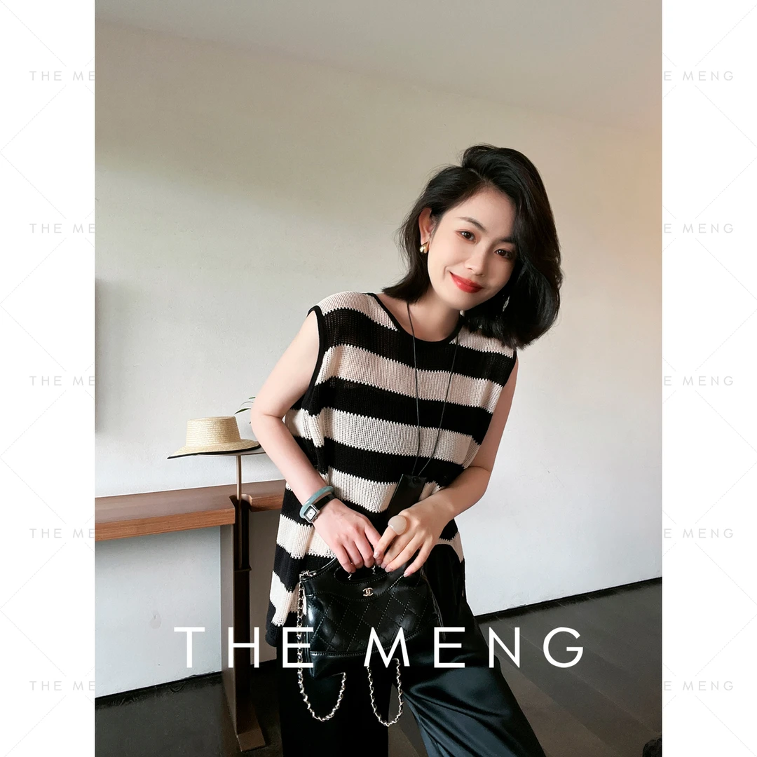 THE MENG【斑马线】天丝设计感显瘦圆领无袖百搭条纹背心#M242D167