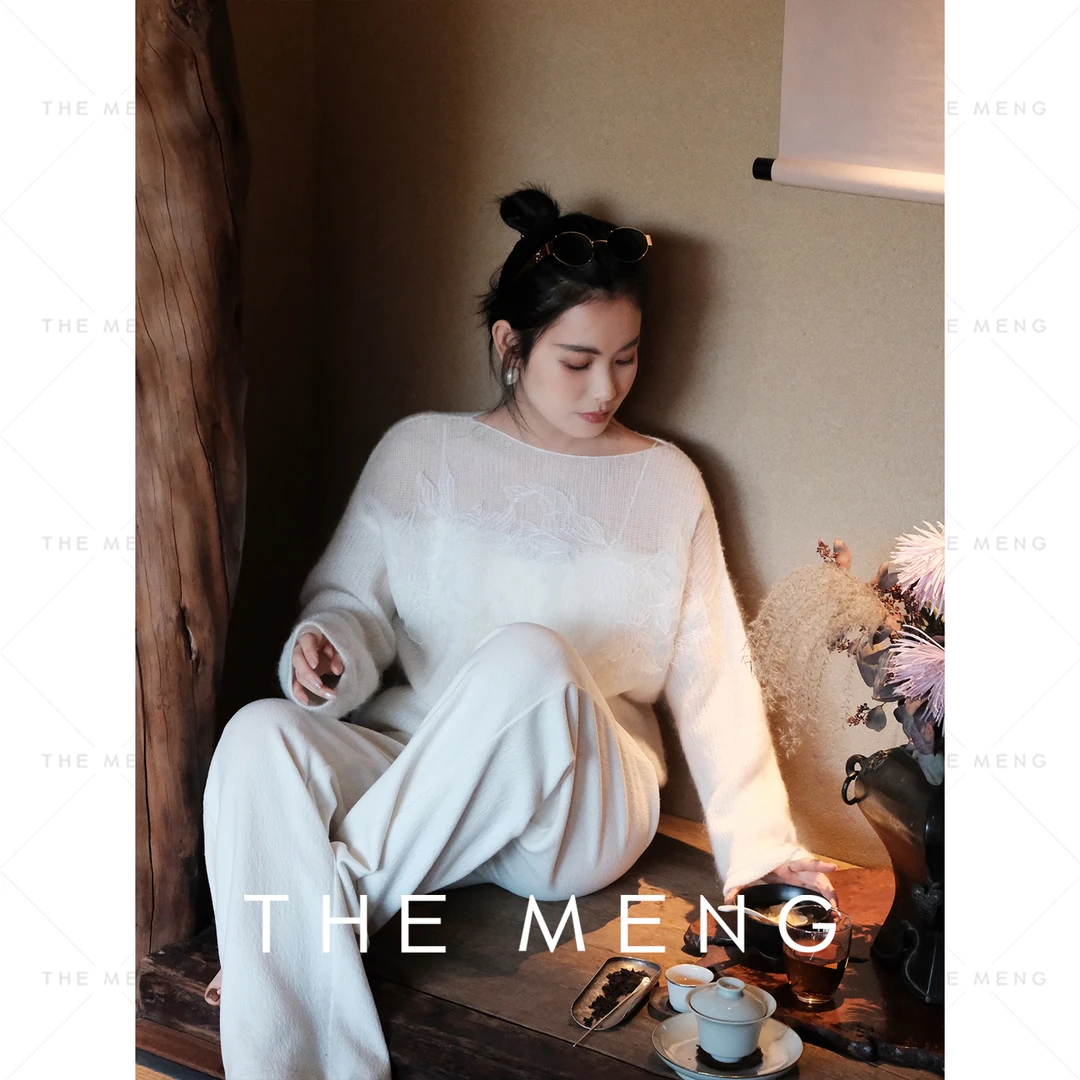 THE MENG【牡丹】极细马海毛绵羊毛纯色刺绣通勤毛针织衫#M244E0151