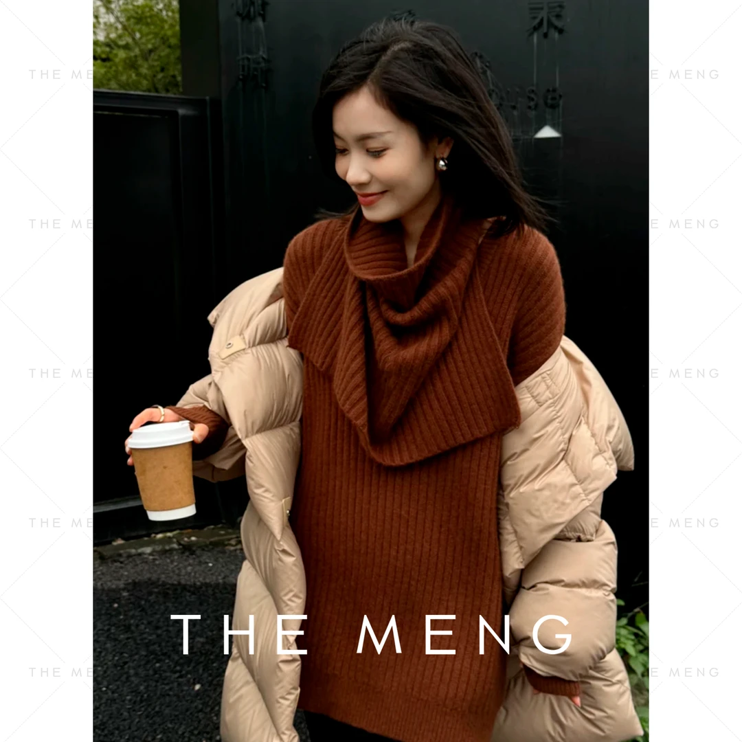 THE MENG【时光】安哥拉绒羊羔毛高定围巾领针织毛衣#MK1286