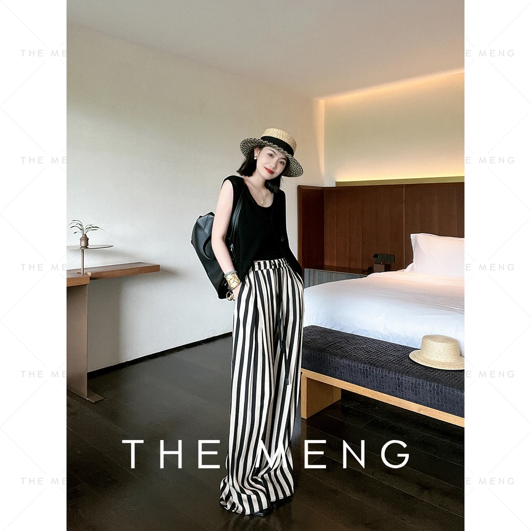 THE MENG【手风琴】设计条纹阔腿裤直筒宽松休闲垂感长裤#TP5887