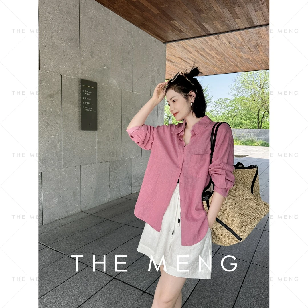 THE MENG【粉黛】苎麻天丝口袋纽扣纯色衬衫#M242B040