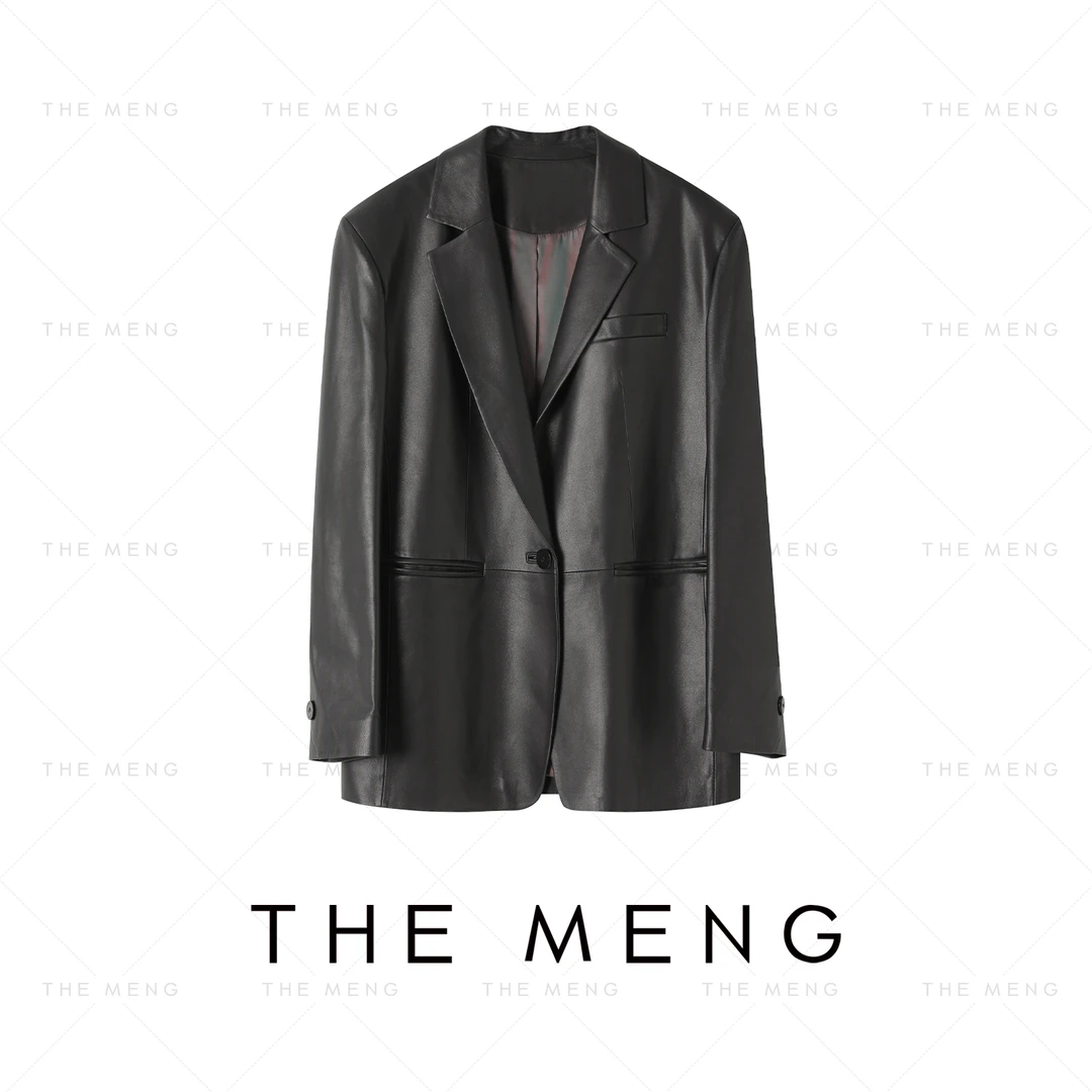 THE MENG【鼎流】100绵羊皮一手长简约气质皮衣西装外套#M241F015