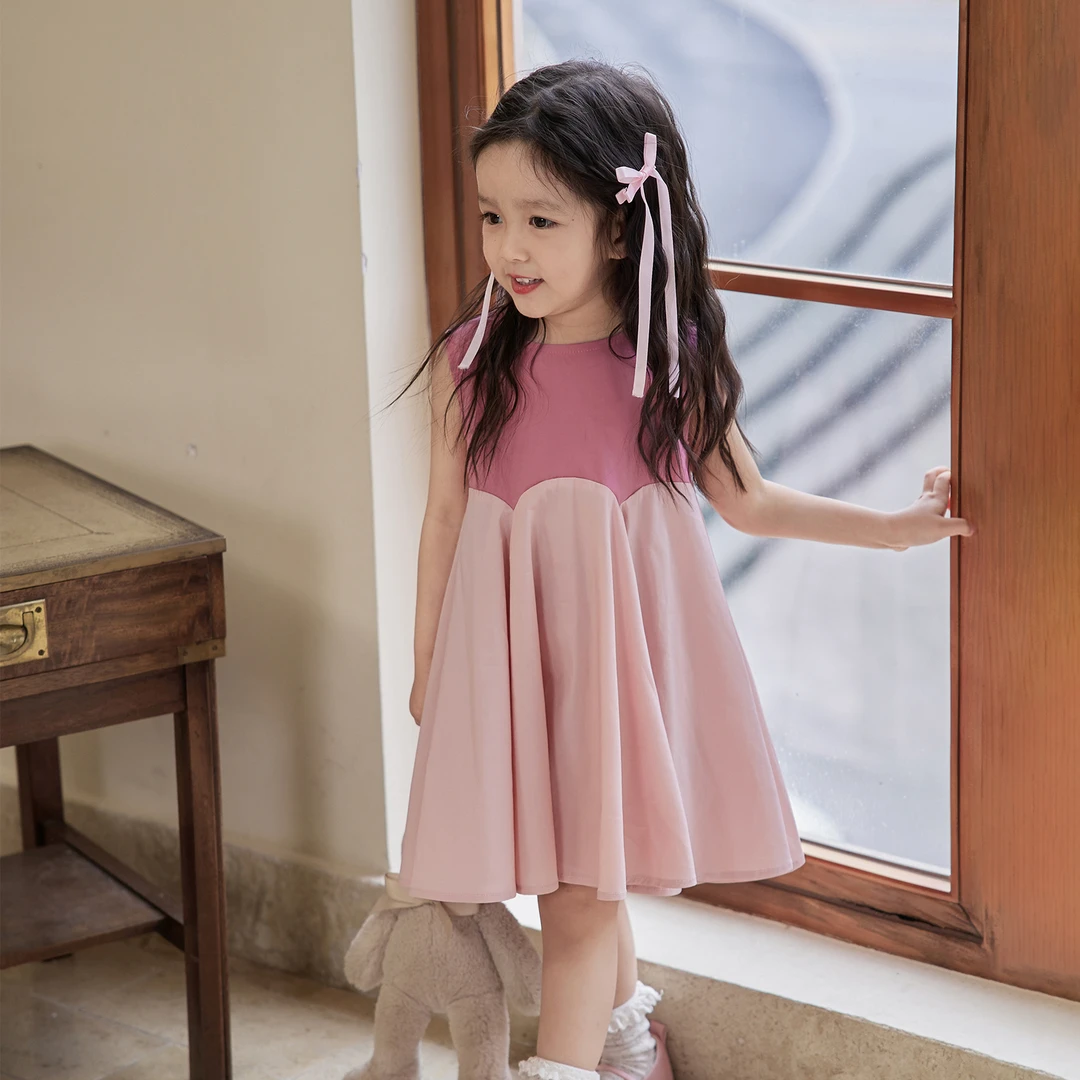 儿童连衣裙夏季女童洋气拼接时尚花瓣背心裙女2024夏新款洋女宝