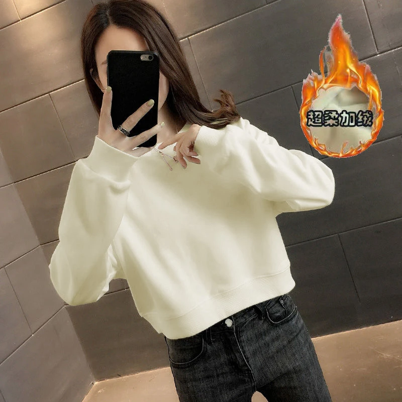 加绒卫衣女款2023新款爆款洋气短款上衣加厚韩版秋冬超柔ins风潮