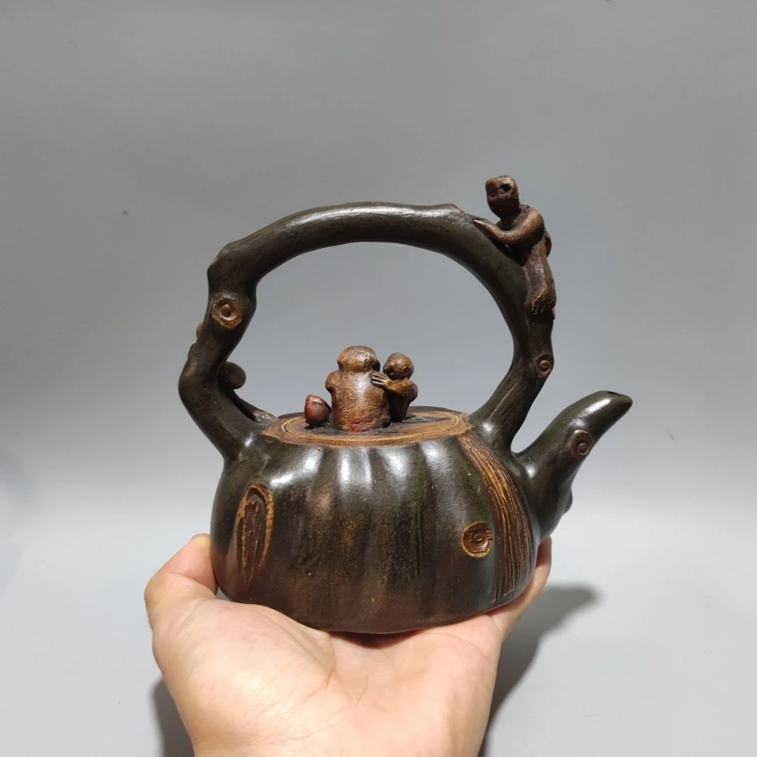 原矿段泥陈鸣远猴提梁壶家用功夫壶仿制紫砂壶