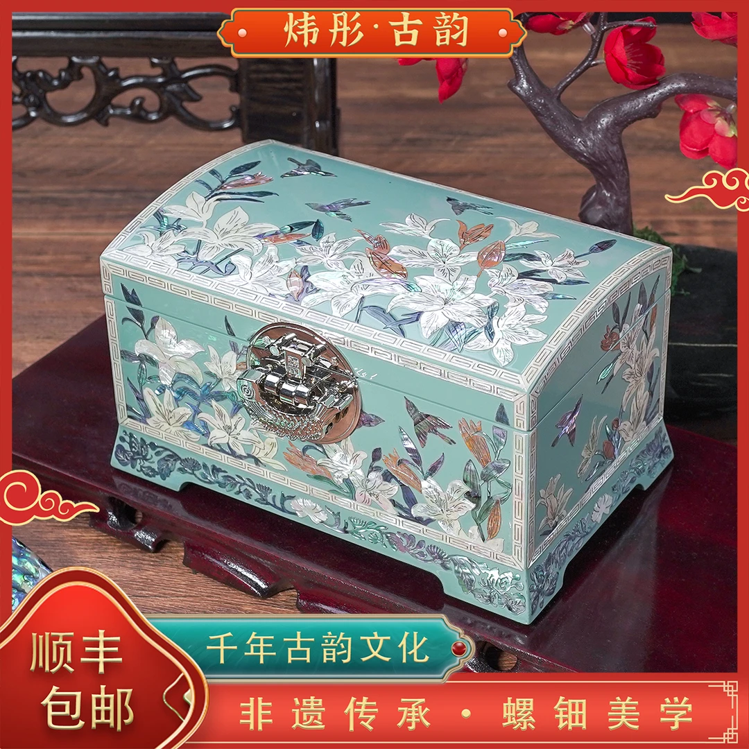 《锦贝传说》国粹非遗螺钿送礼首饰项链收纳盒*百年好合加高樱蓝款