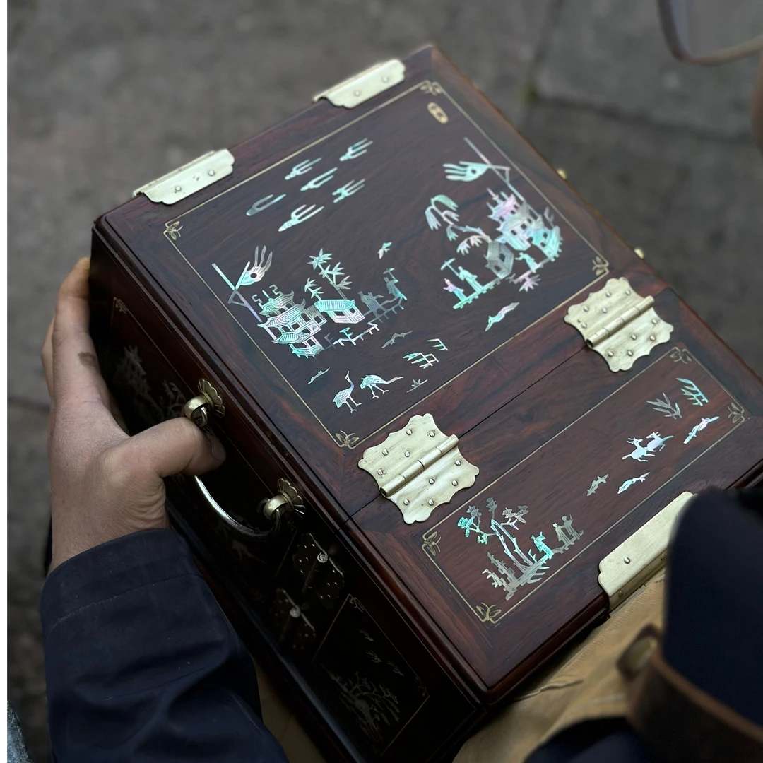 炜彤邵师傅手作非遗螺钿首饰项链收纳盒*观猎赏景*老挝大红酸枝