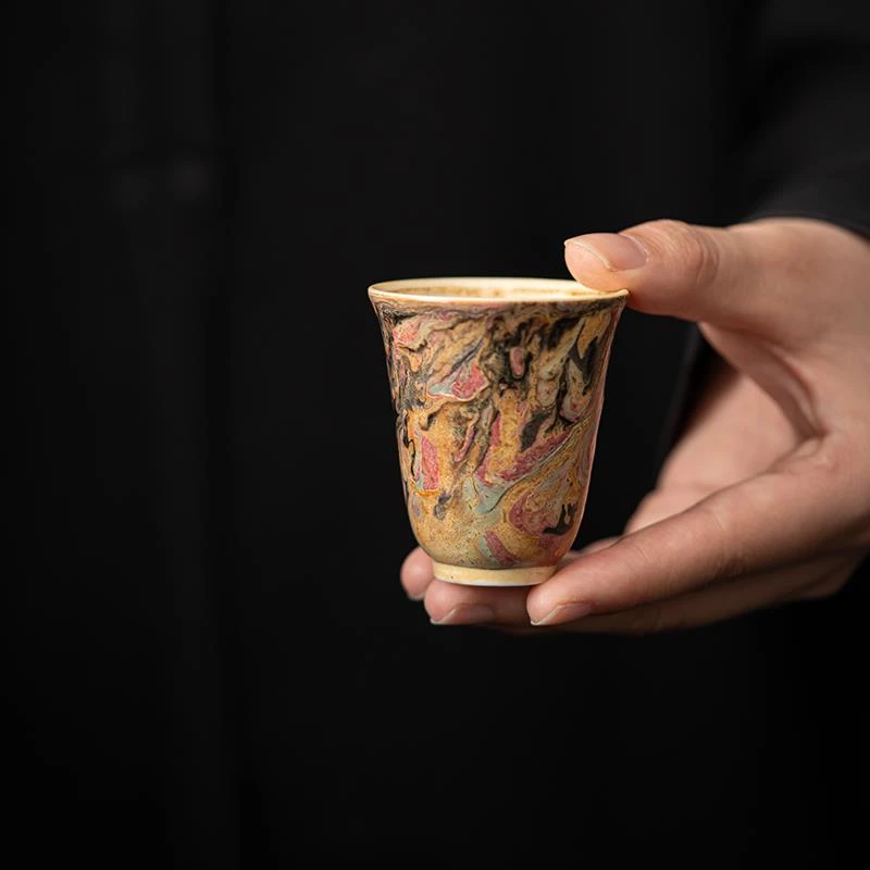 敦煌油画手工柴烧茶杯个人专用复古主人杯品茗杯高档陶瓷杯送礼