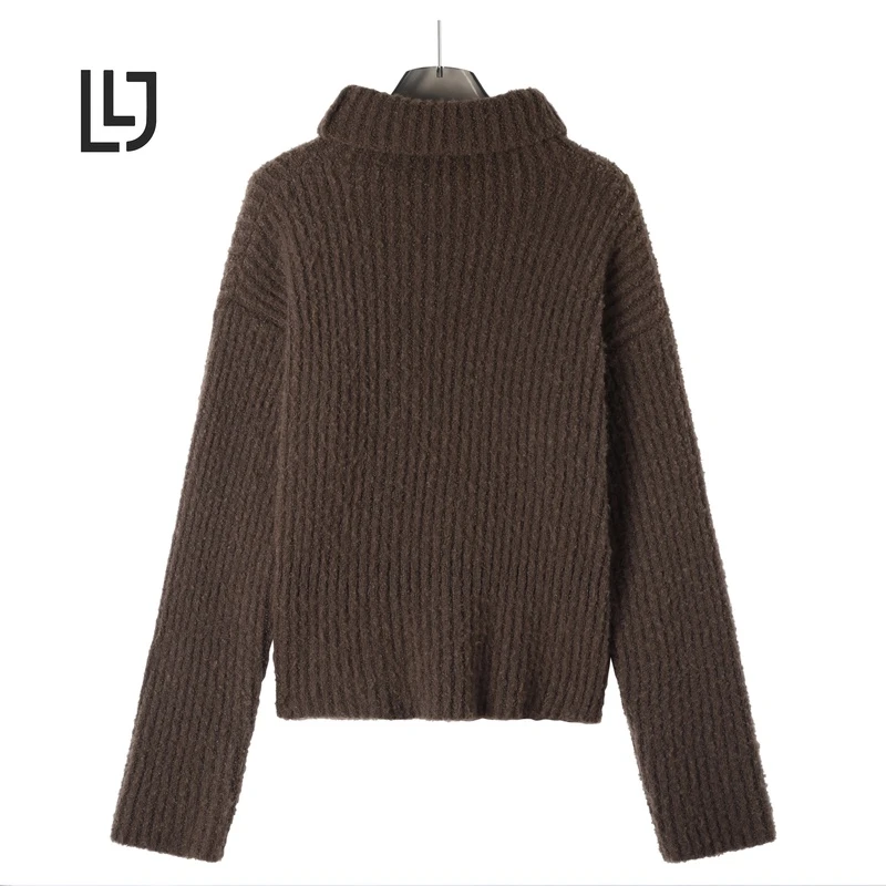 秋冬时尚百搭休闲宽松羊绒堆堆领长袖针织衫{卡}MY23016