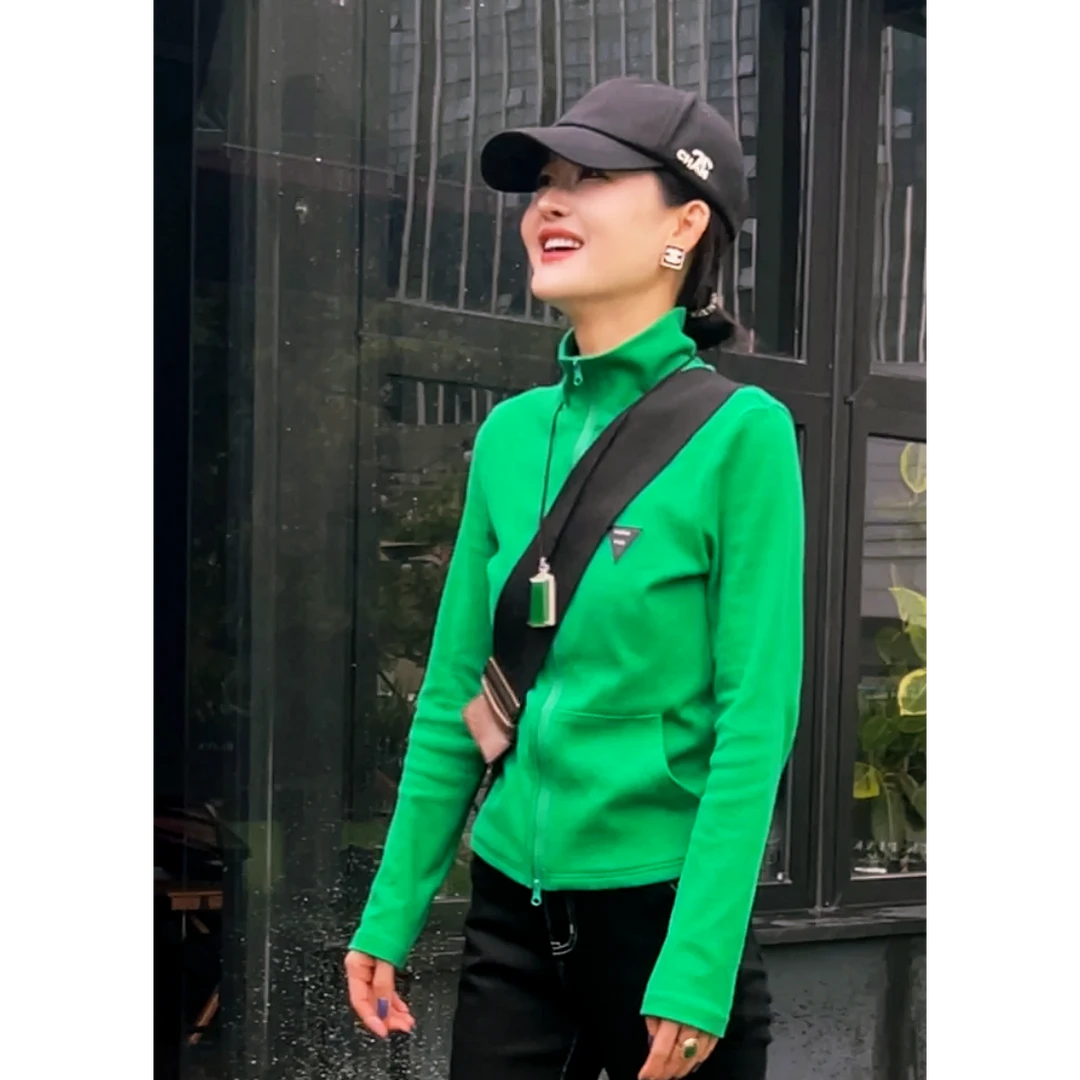 春季新款气质休闲时尚净色双拉链百搭小外套{卡}CF002