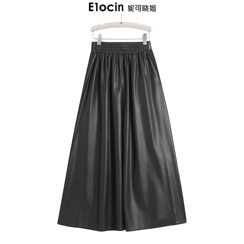 春秋新款皮裙半身裙百褶裙高腰时尚显瘦半身裙复古百褶皮裙XY0012