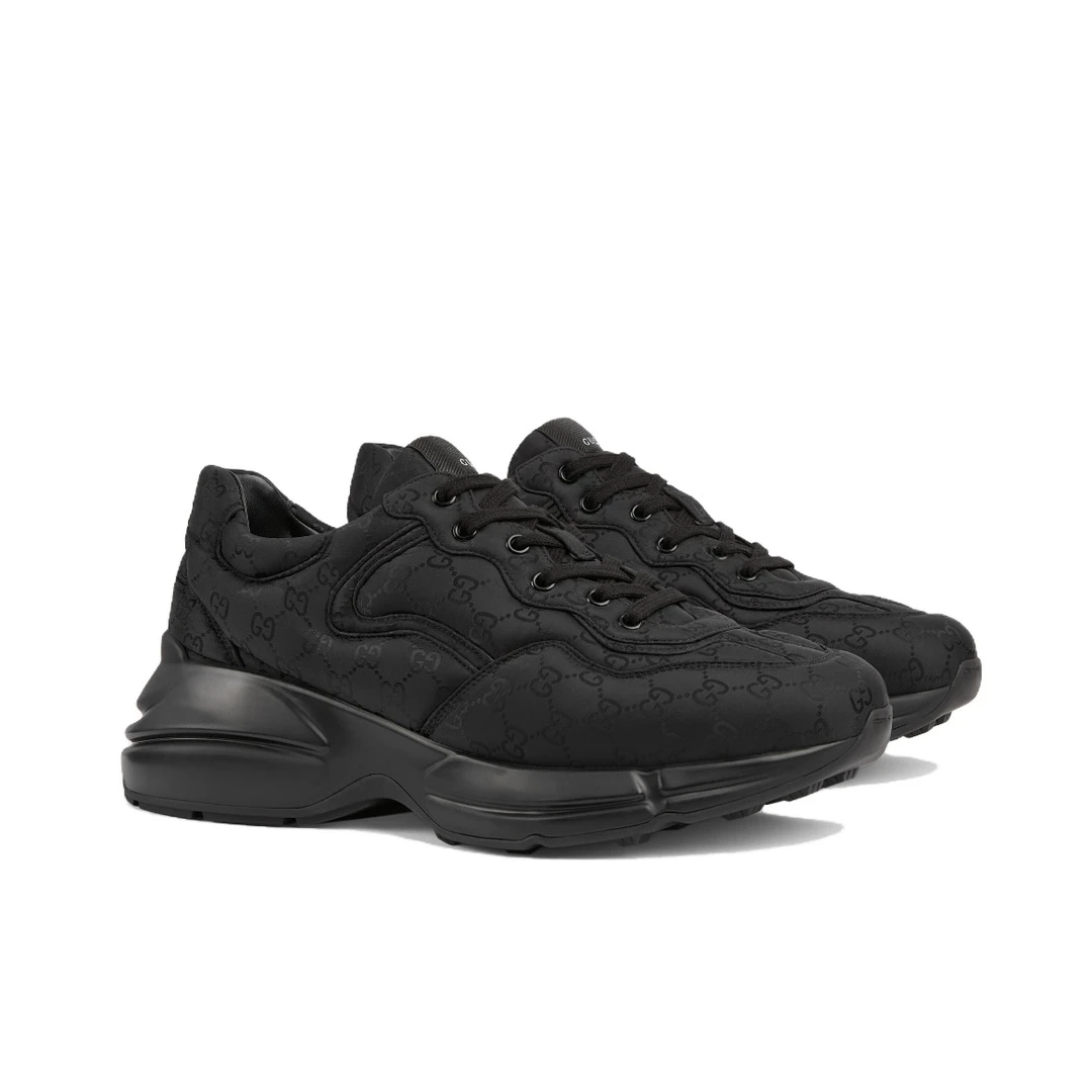 全新未使用 GUCCI/古驰 男款 黑色满印logo 尼龙复古老爹鞋厚底鞋