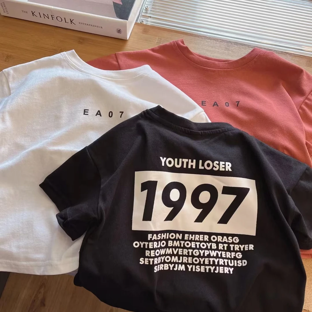 儿童纯棉男女童短袖T恤中小童2024夏季新款童装字母宝宝休闲上衣