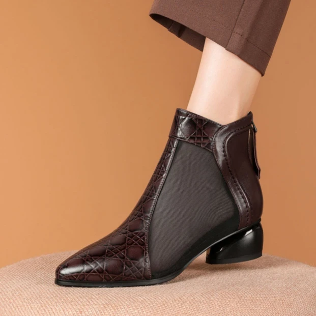 2025年新款软底网靴女鞋子百搭中跟粗跟镂空凉靴大码时尚鞋凉鞋女