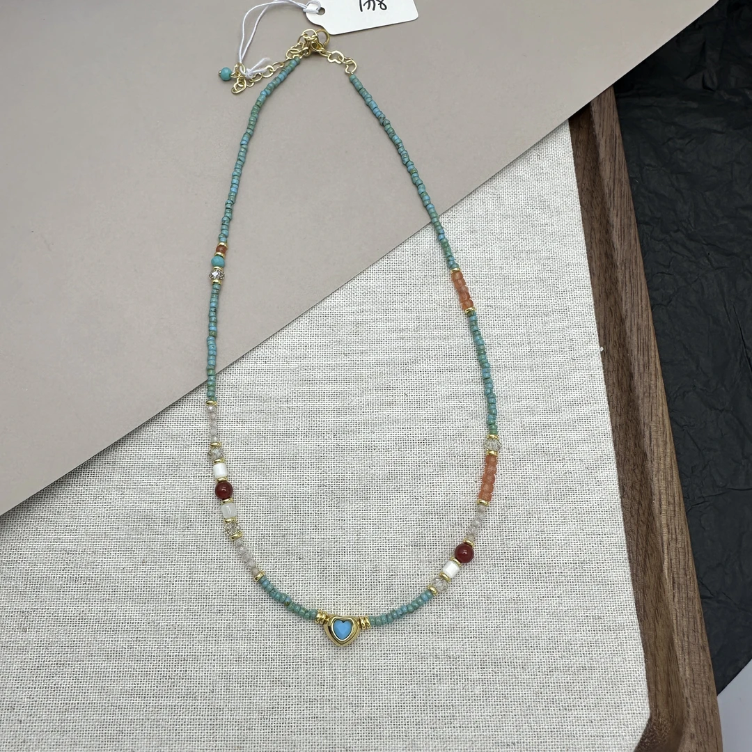 钛钢项链 2318手工时尚百搭绿色复古小众彩色清新