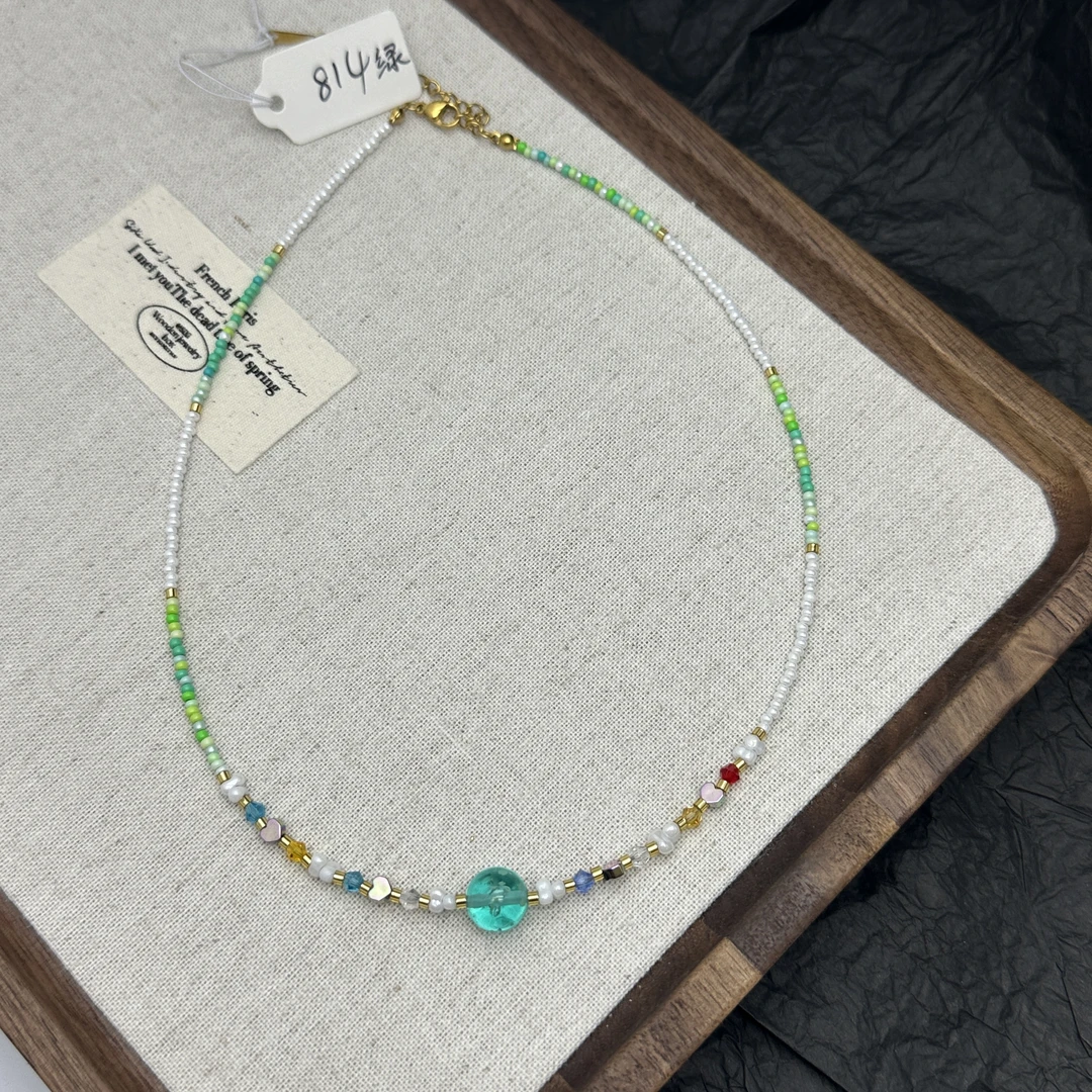 钛钢仿水晶项链 2038手工蓝色时尚百搭绿色小众彩色炫彩