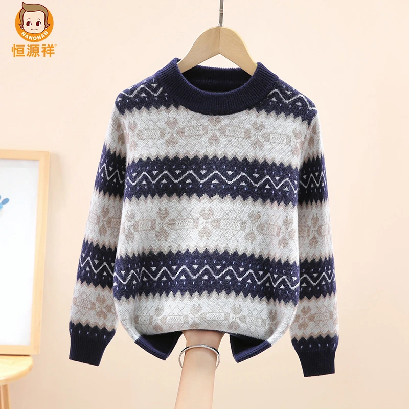 恒源祥100%纯羊毛女童冬季毛衣儿童冬装女孩针织羊绒衫内搭中大童