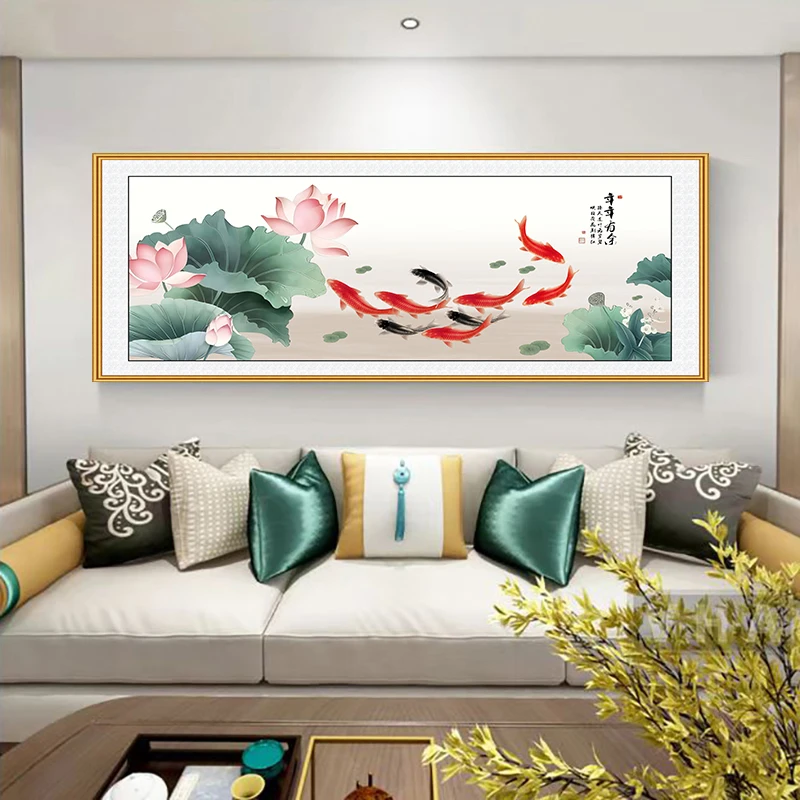 微瑕孤品【1.5米*3.6米】荷花九鱼图科技布挂毯6