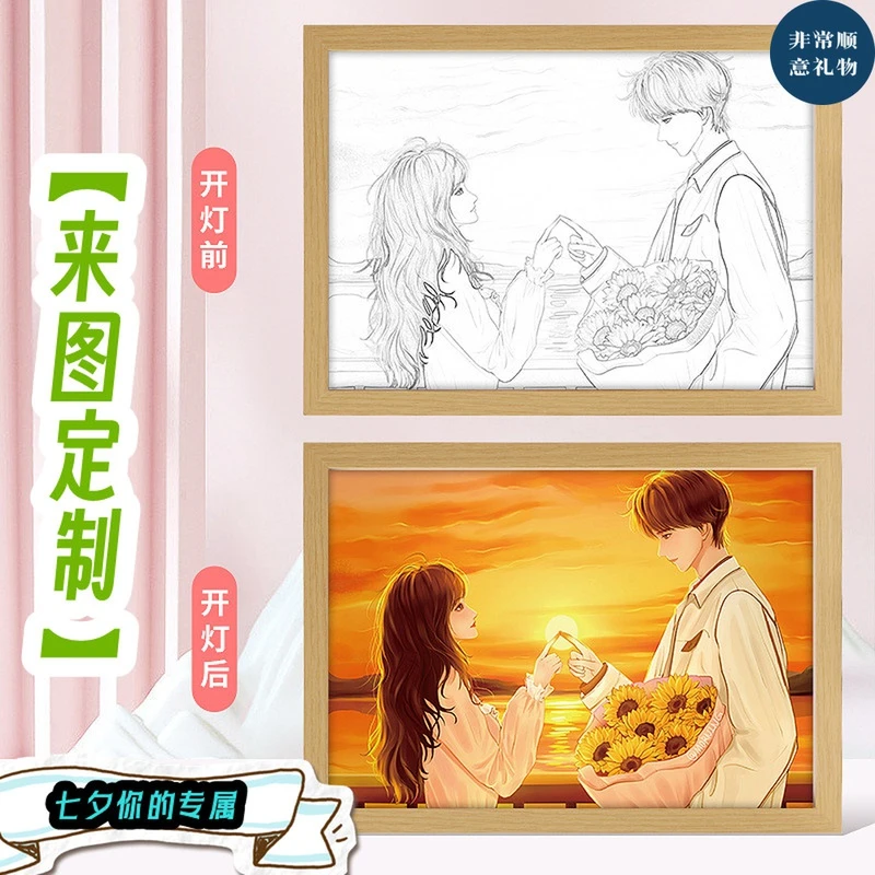 私人定制素描相框灯光画创意多功能小夜灯可调节光送闺蜜生日礼物