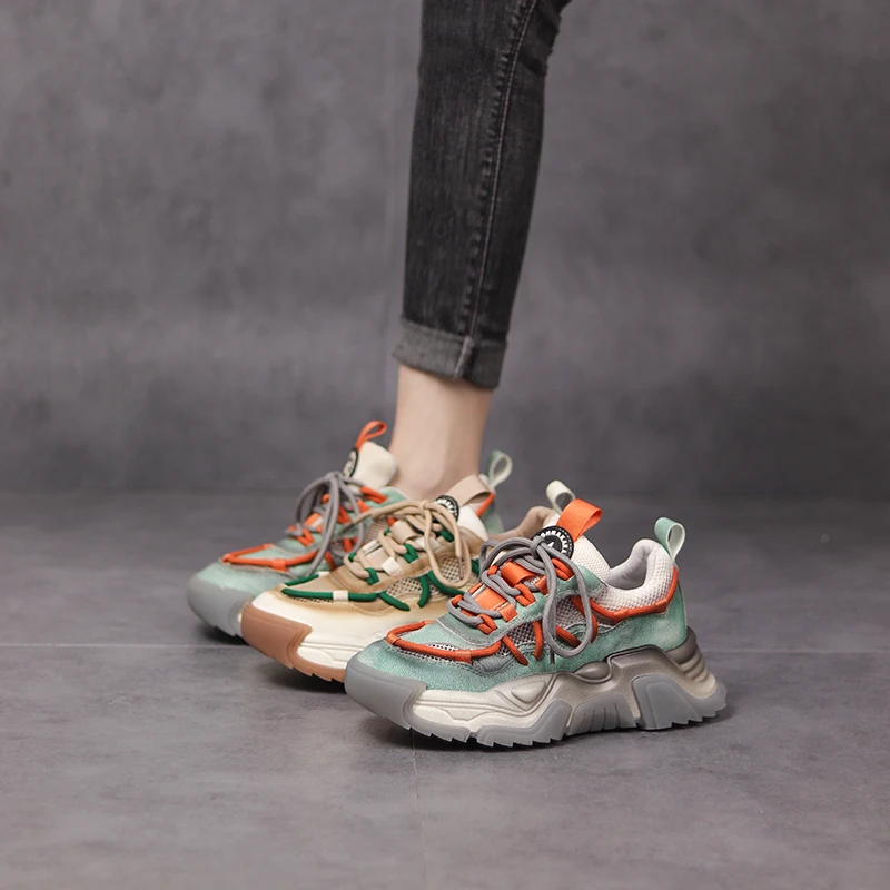 六六家2024年新款真皮厚底小众拼色百搭软底软面鞋潮鞋9006-22