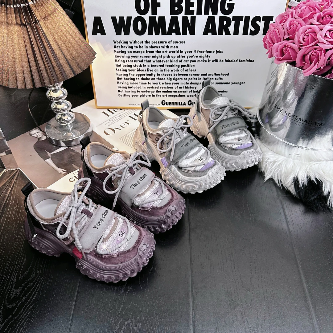 六六家2024年新款真皮厚底小众拼色百搭软底软面鞋潮鞋29-53