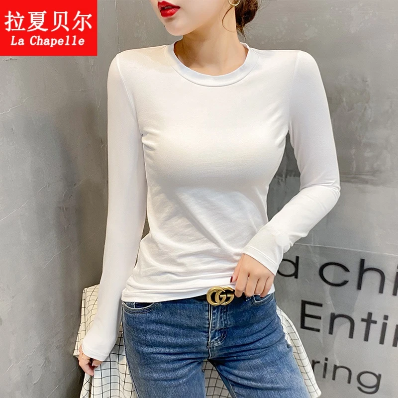 拉夏贝尔长袖T恤女打底衫春秋上衣冬季不起球显瘦内搭半高领时尚