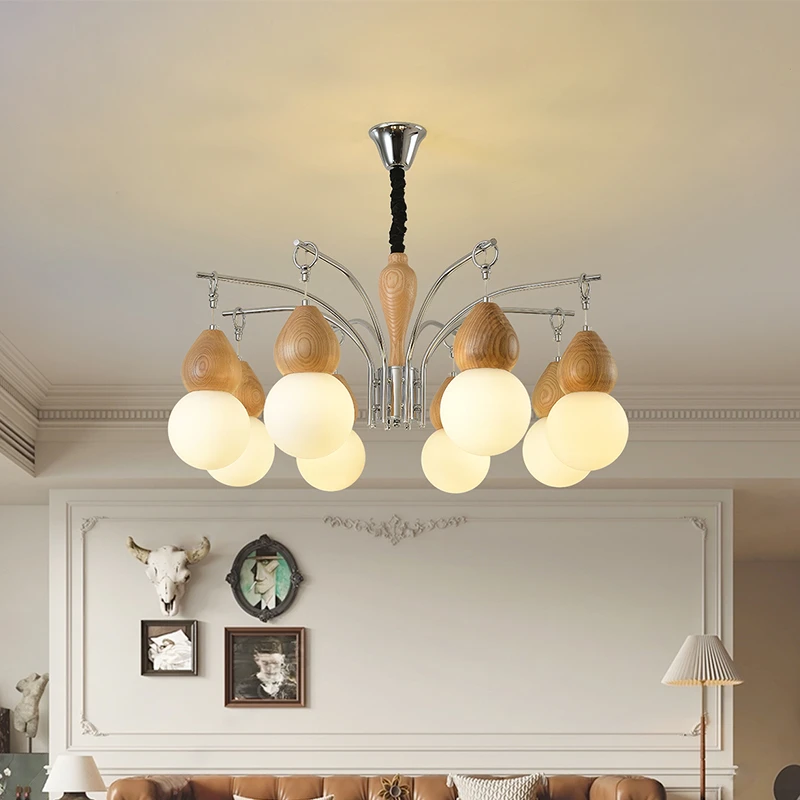 2025年新款中古风吊灯客厅灯卧室餐厅吊灯原木风吊灯美式轻奢灯具