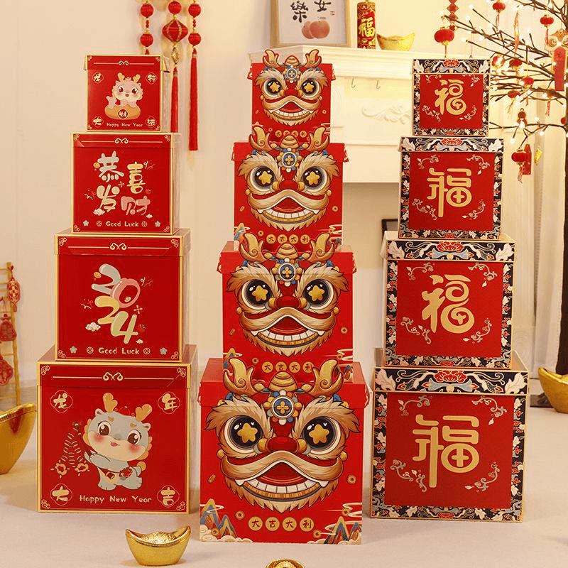 新年装饰用品礼盒摆件龙年春节商场酒店橱窗年会场景布置礼包堆头