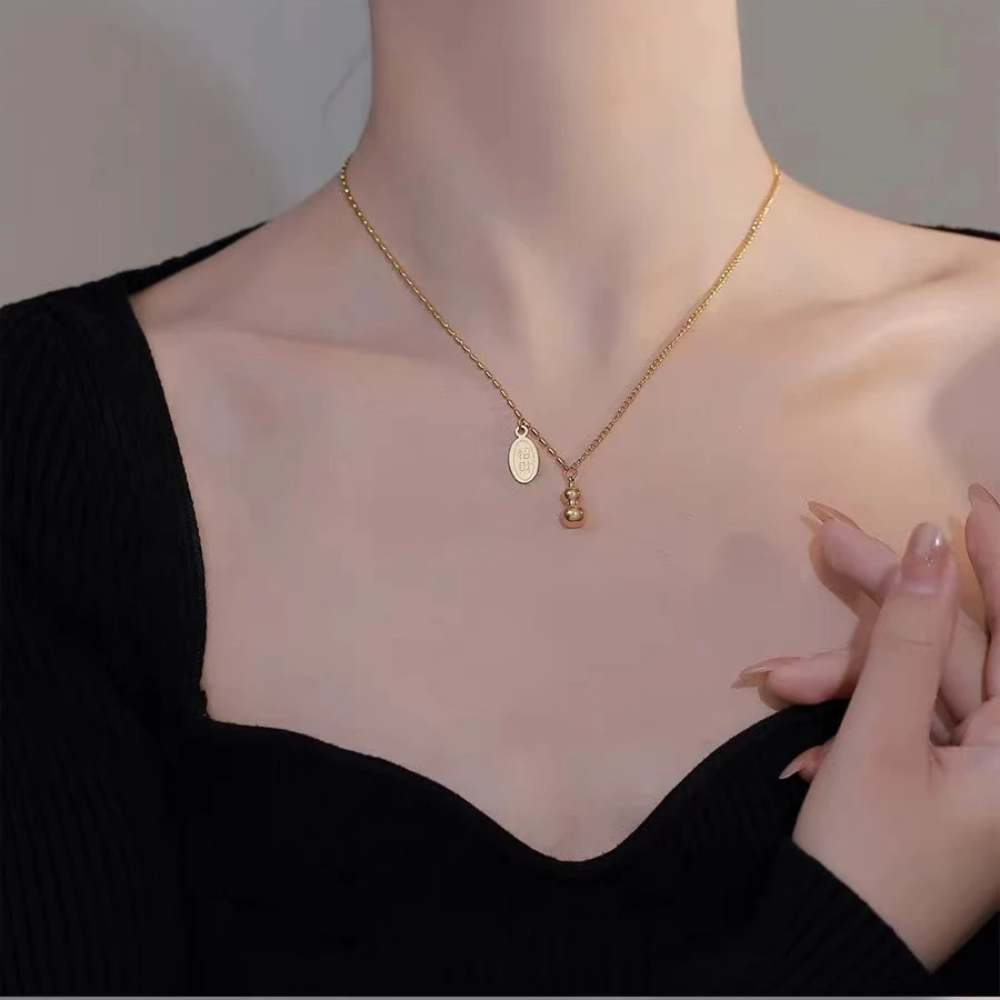 钛钢项链 夏季新款时尚中国风流苏葫芦项链女百搭锁骨颈链P042