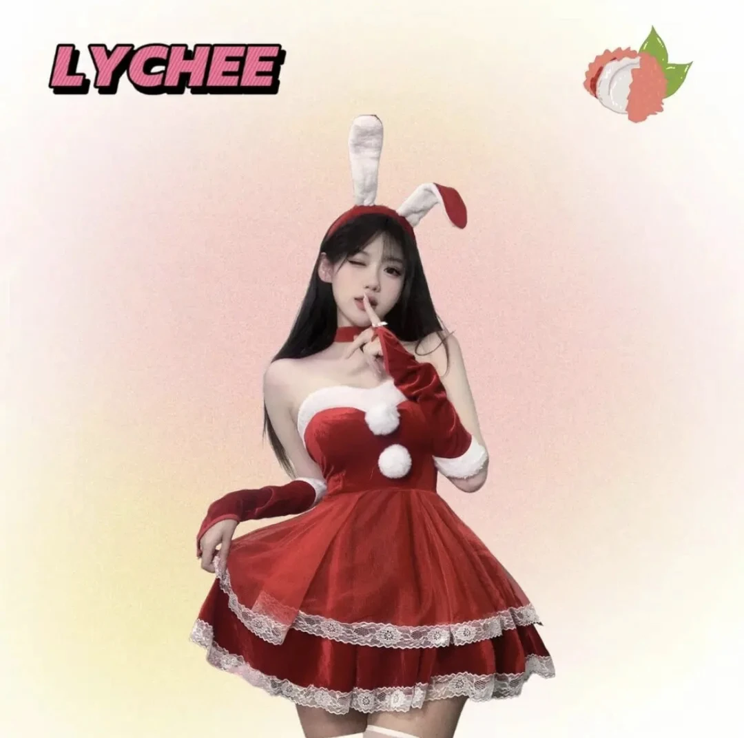 圣诞节蕾丝战袍性感辣妹网红圣诞兔子装cos圣诞节公主红色连衣裙