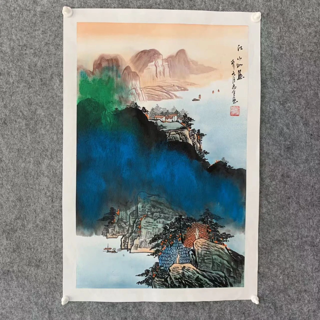 国画 于忠全手绘泼墨山水【江山如画】3平尺78*58中国画