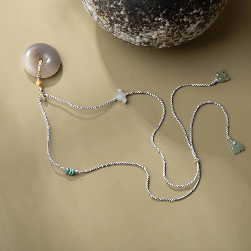 由子野【苏梅】31*9mm烟紫平安扣 18K金 翡翠 绿松气质