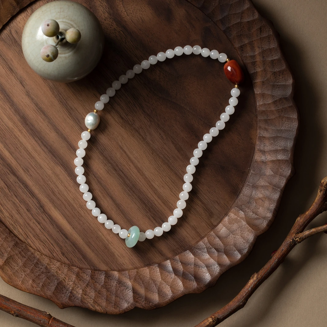 由子野【三宝】6mm和田玉手串 翡翠 南红 珍珠