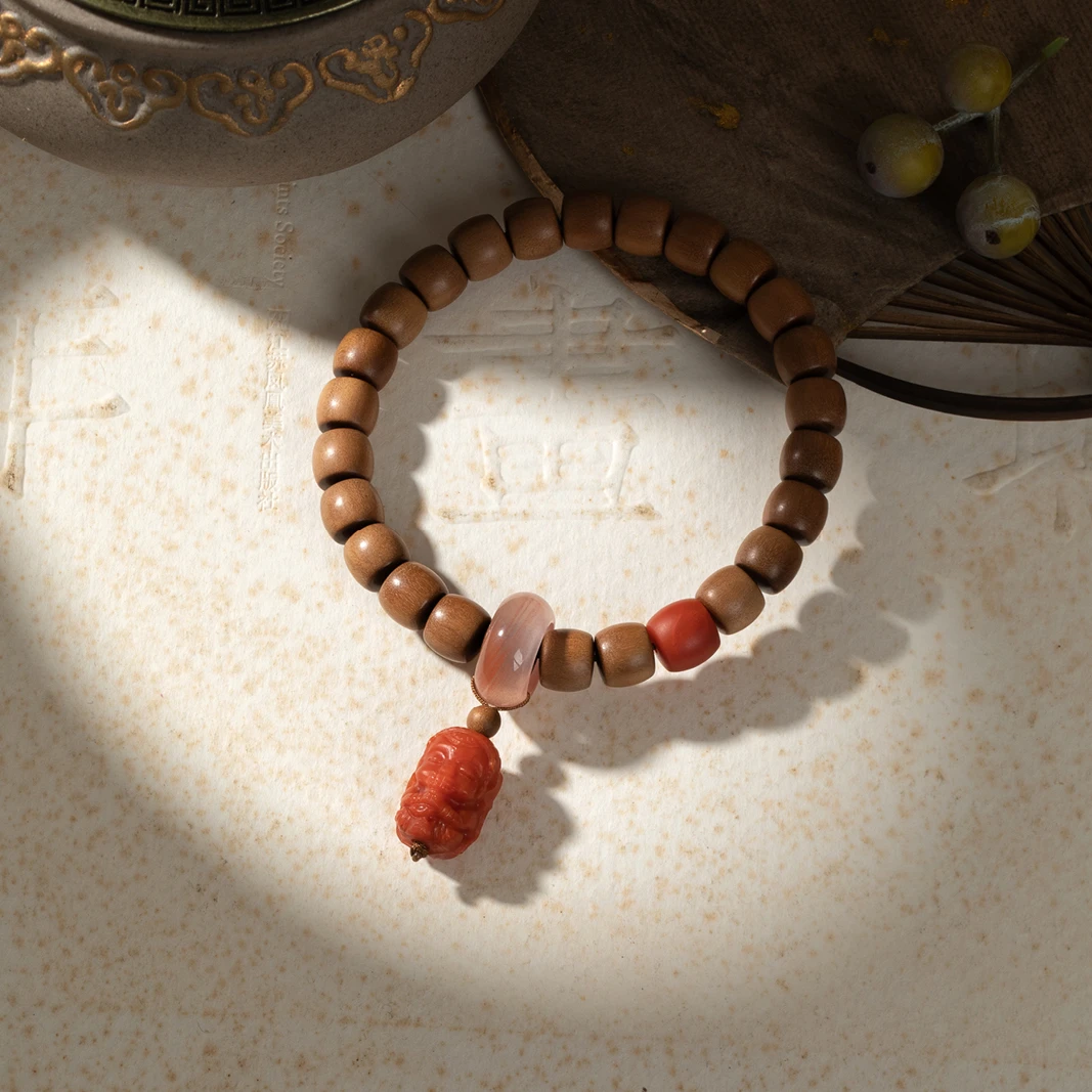 由子野【象神】8mm老山檀手串 南红