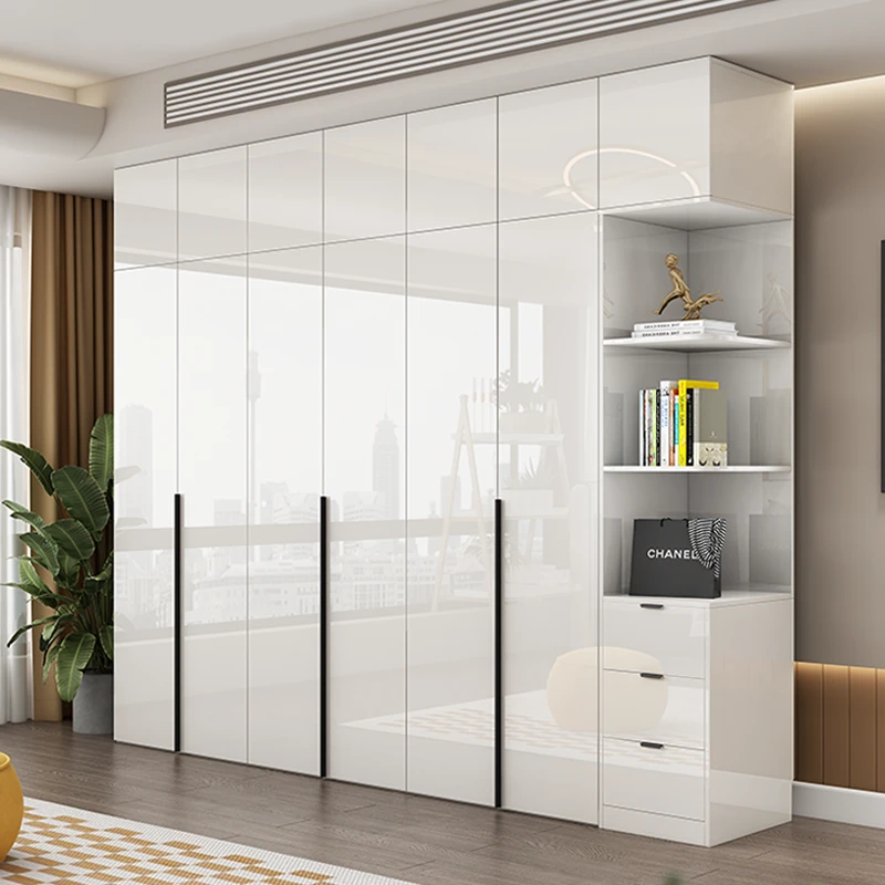 高密度板衣柜家用卧室带边柜轻奢高光柜子背板加厚白色大衣柜