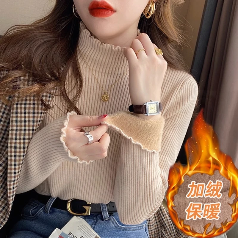 加绒外出时尚哺乳衣针织打底上衣半高领显瘦喂奶毛衣