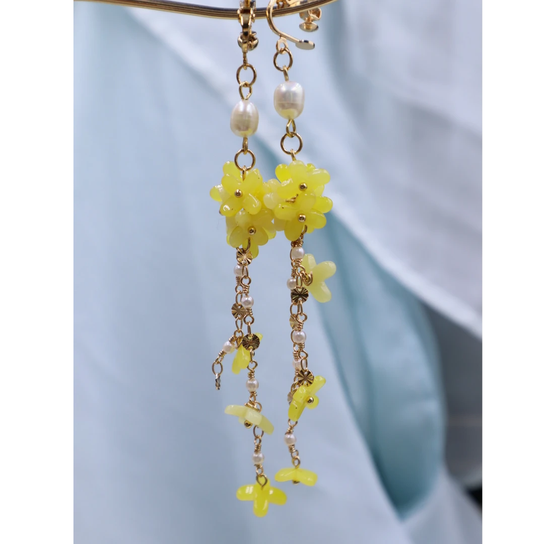 铜合金无非金属耳饰 中秋百搭琉璃桂花耳饰手工国风日常简约手作