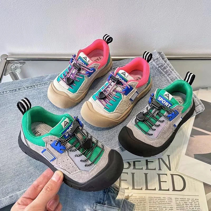 真皮童鞋2024新款秋季女童老爹鞋运动透气男童登山鞋百搭休闲鞋