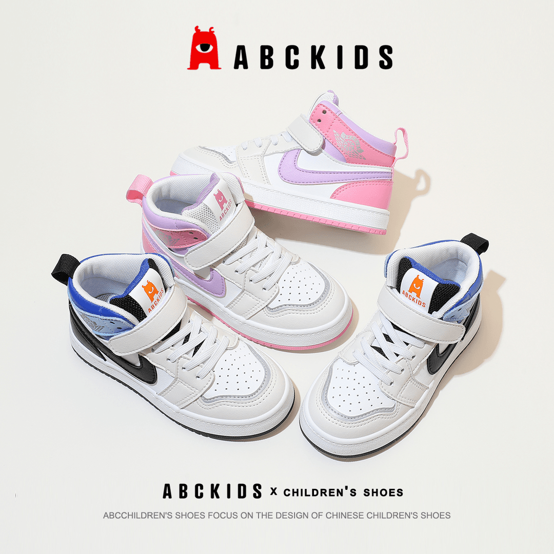 abckids儿童童鞋秋季新款2023春秋女童高帮板鞋小白鞋男童运动鞋