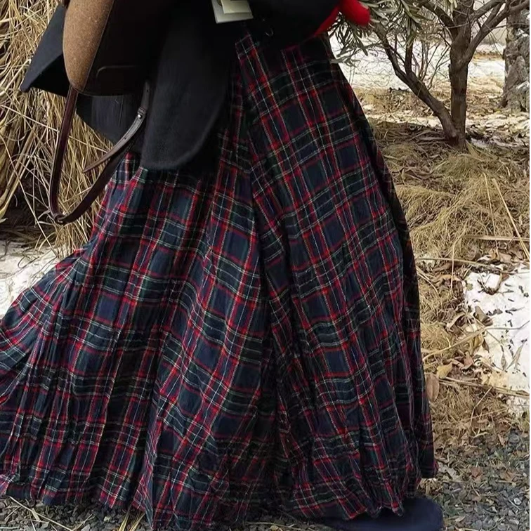 【蓓蓓姐专属】复古百搭气质高腰格子两侧口袋显瘦半身裙 （邂逅）