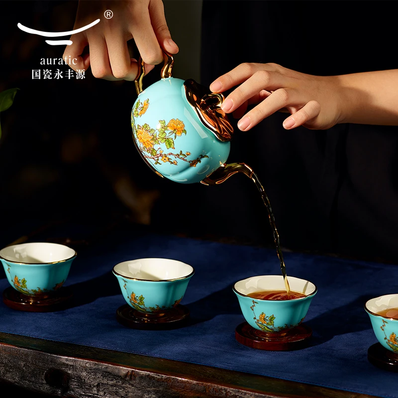永丰源西湖蓝6/7头4人位茶具套装中式家用礼盒装