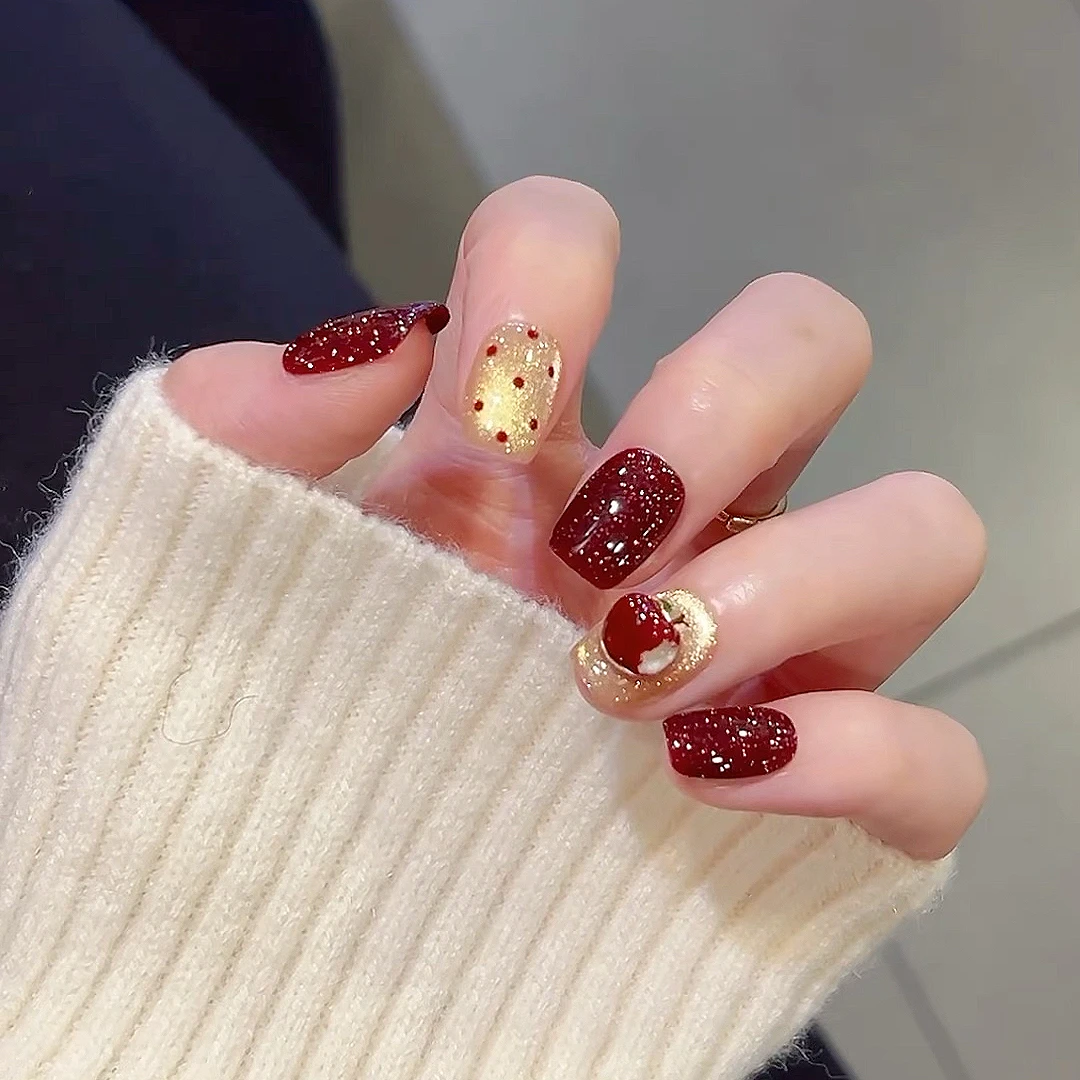 【圣诞礼物】高颜值纯手工穿戴甲手绘猫眼圣诞新款小众立体苹果美甲