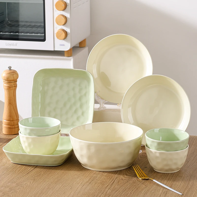 芬利兰【9个装】釉下彩石纹9件套碗盘套装陶瓷家用轻奢-3