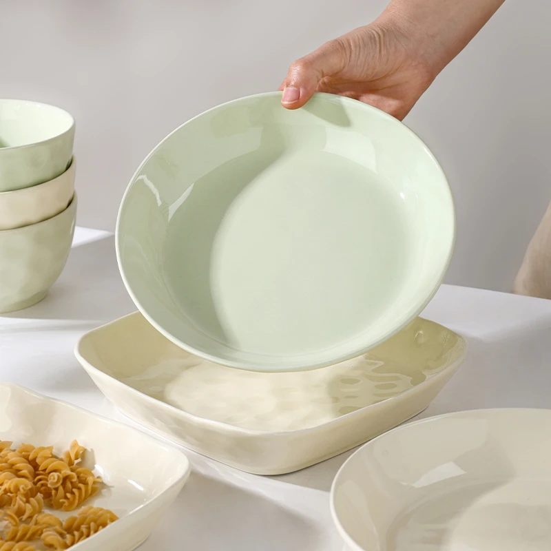 芬利兰【4个装】釉下彩石纹8.2英寸4个圆盘陶瓷家用深盘-3