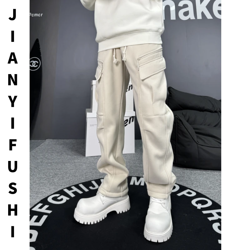 工装卫裤大口袋秋冬加绒加厚百搭阔腿极简风高级感直筒宽松卫裤