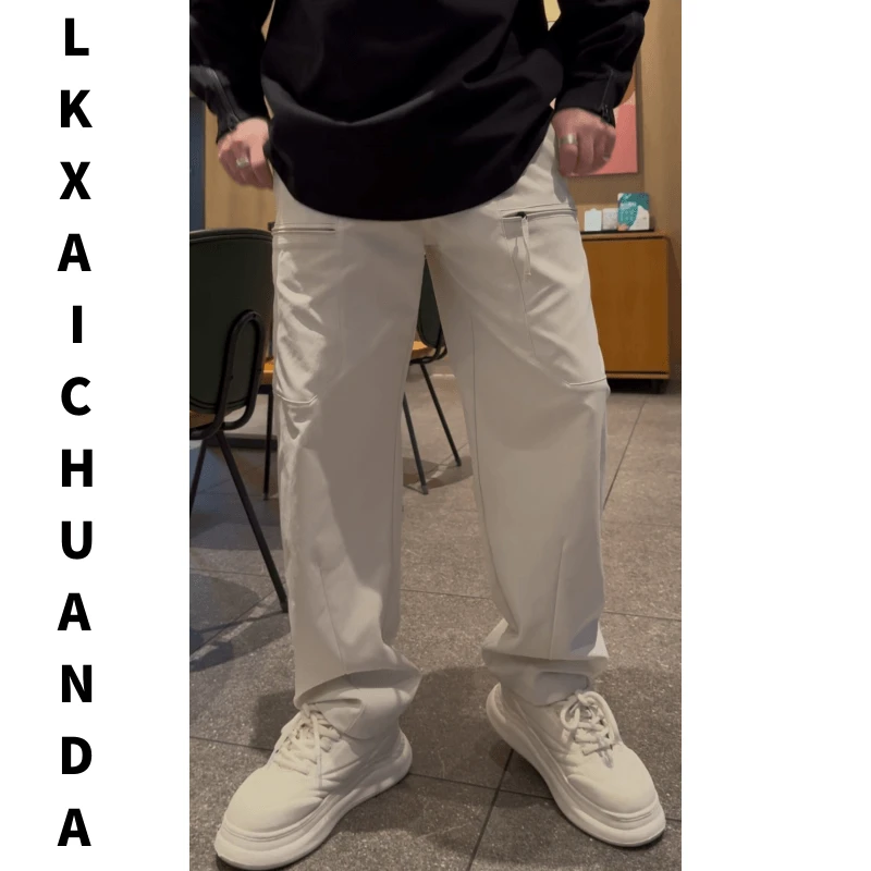 秋季阔腿拉链休闲裤男士重工百搭男宽松户外潮流宽松版垂感裤子
